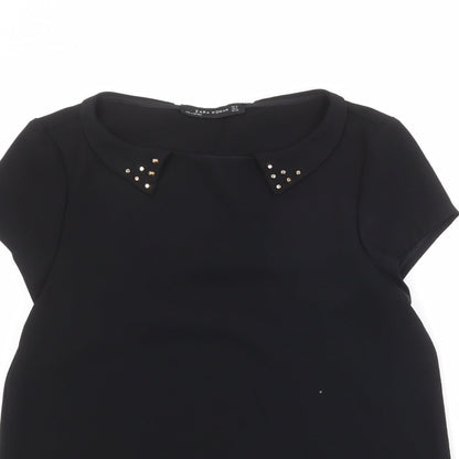 Womens UK Size M Zara Black Basic T-Shirt