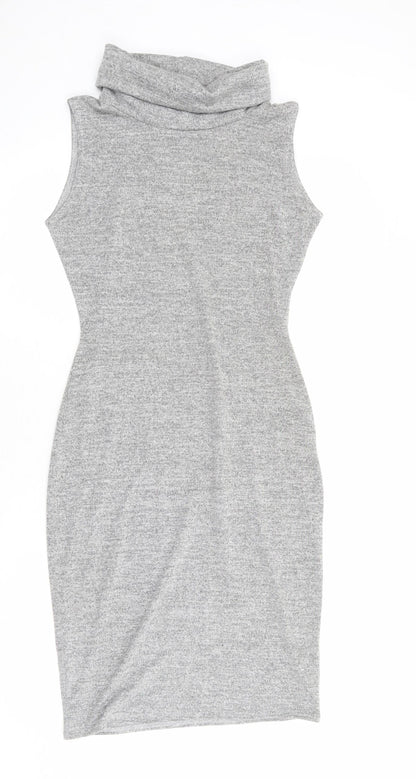 Miss Glitz Womens Grey Polyester Shift Size S Roll Neck Pullover - Size S-M