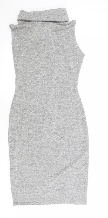 Miss Glitz Womens Grey Polyester Shift Size S Roll Neck Pullover - Size S-M