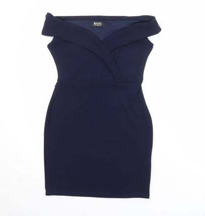 Girls On Film Womens Blue Polyester Shift Size 10 Off the Shoulder Pullover