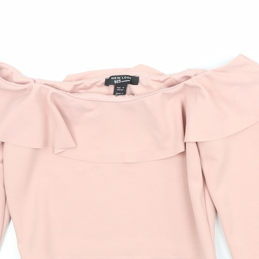 Womens UK Size 12 New Look Pink Cropped Blouse