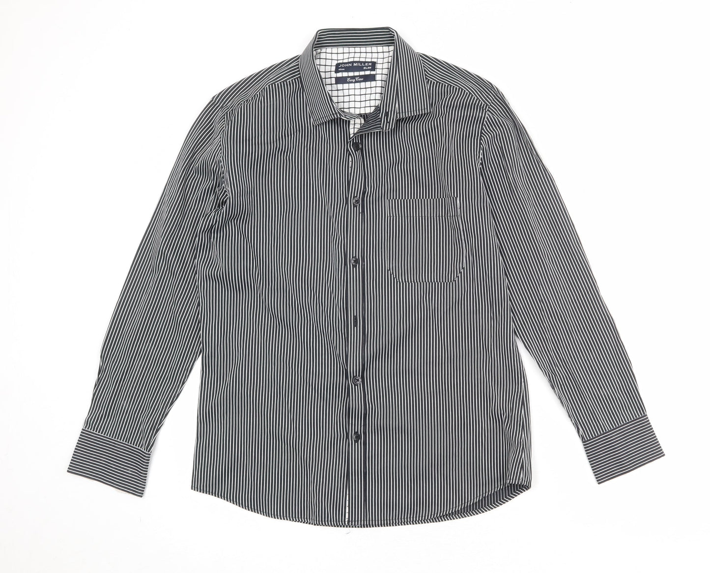Mens UK Size 15 John Miller Black  Button-Up Long Sleeve Casual Shirt