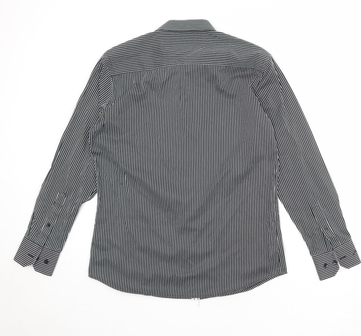 Mens UK Size 15 John Miller Black  Button-Up Long Sleeve Casual Shirt