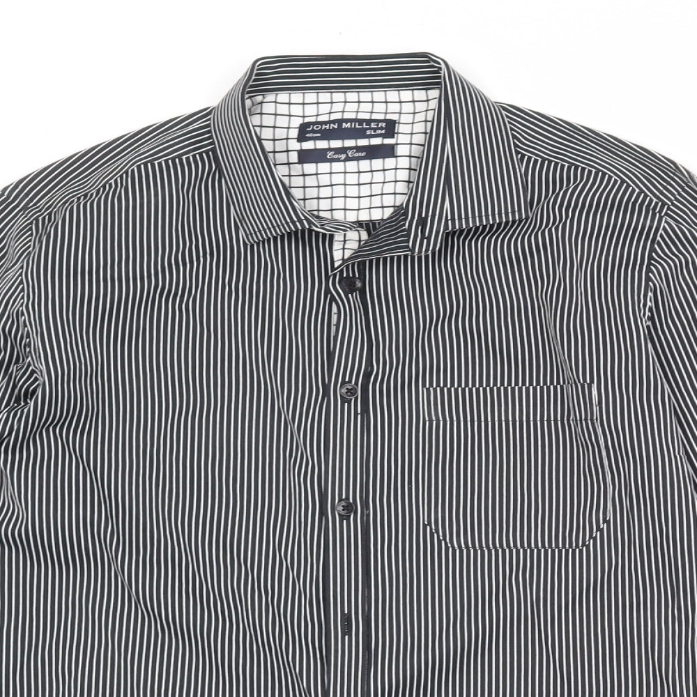 Mens UK Size 15 John Miller Black  Button-Up Long Sleeve Casual Shirt