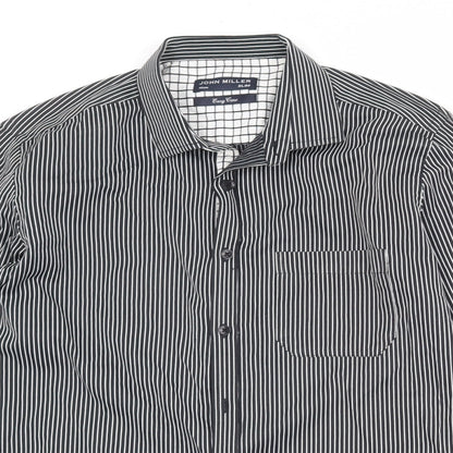 Mens UK Size 15 John Miller Black  Button-Up Long Sleeve Casual Shirt