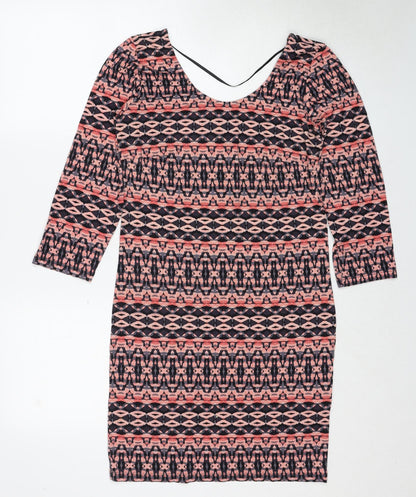 VERO MODA Womens Multicoloured Geometric Viscose Mini Size L Round Neck Pullover