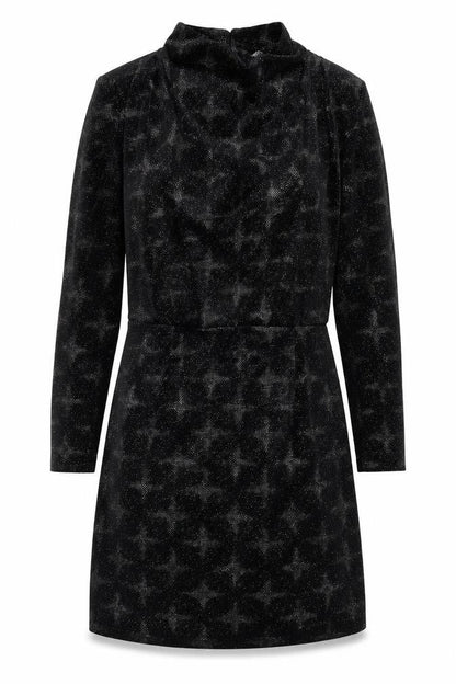 Zara Womens Black Geometric Polyester Shift Size S Mock Neck Button