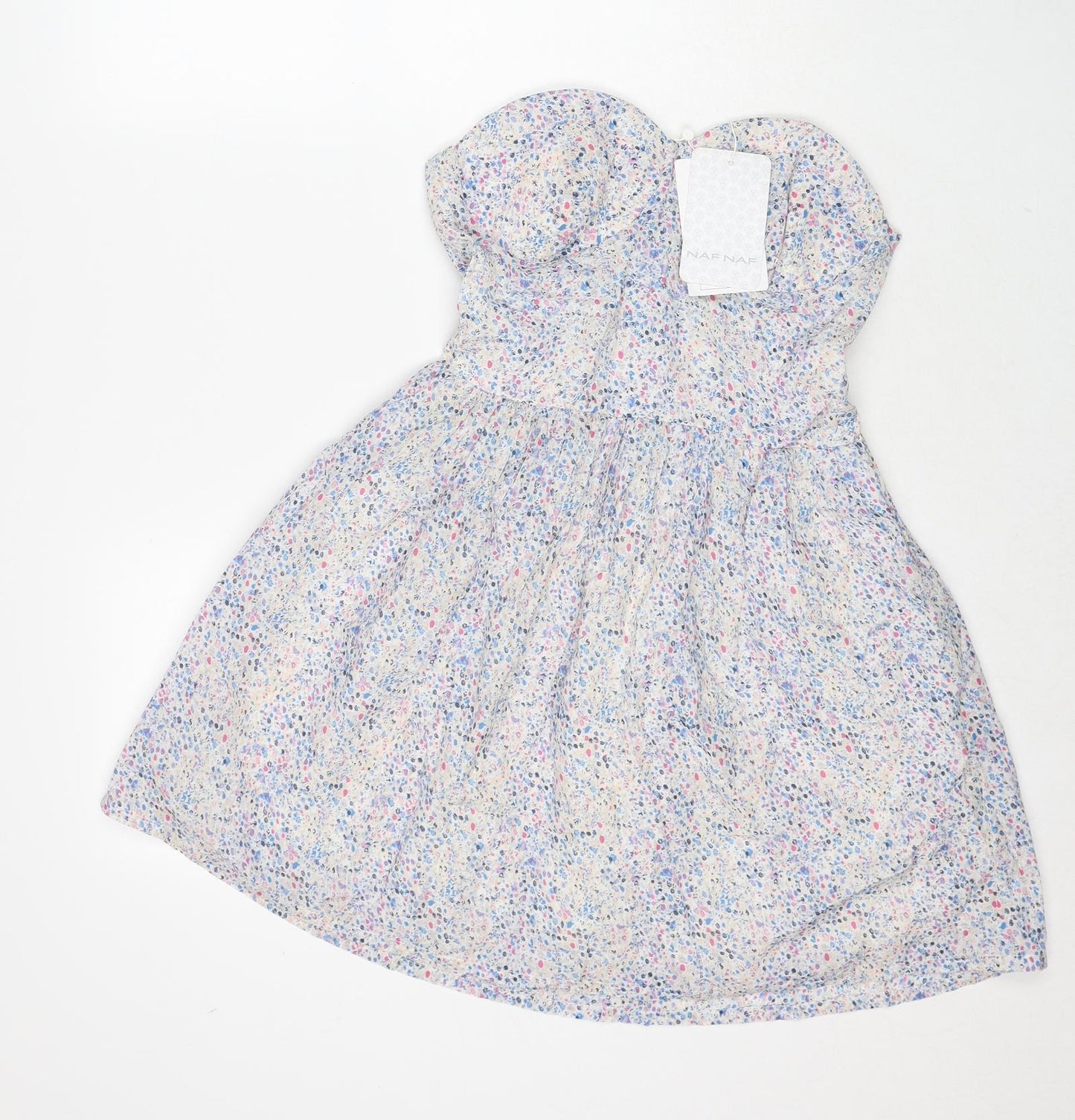 NAF NAF Womens Multicoloured Floral Cotton Mini Size 10 Sweetheart Pullover - Strapless