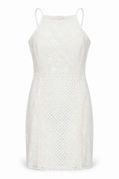 Topshop Womens White Geometric Polyamide Slip Dress Size 8 Square Neck Zip