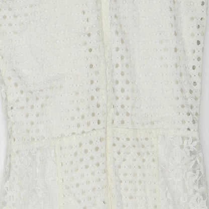 Topshop Womens White Geometric Polyamide Slip Dress Size 8 Square Neck Zip