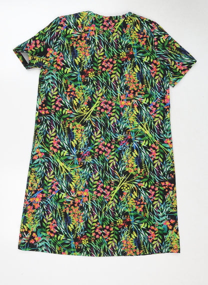 Zara Womens Green Floral Polyester T-Shirt Dress Size S Round Neck Pullover