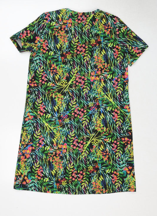 Zara Womens Green Floral Polyester T-Shirt Dress Size S Round Neck Pullover