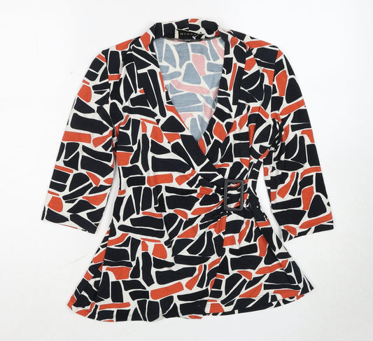 Minuet Womens Multicoloured Geometric Viscose Basic Blouse Size 10 Collared - Wrap Style