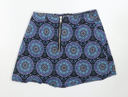 Motel Rocks Womens Multicoloured Geometric Cotton A-Line Skirt Size XS Zip