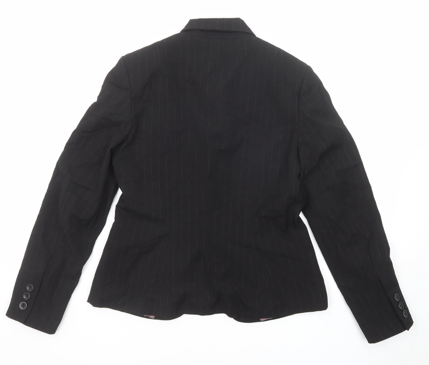 NEXT Womens Black Striped Polyester Jacket Suit Jacket Size 10