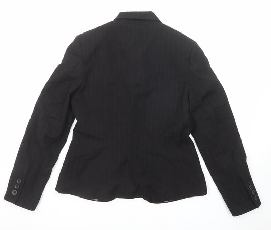 NEXT Womens Black Striped Polyester Jacket Suit Jacket Size 10