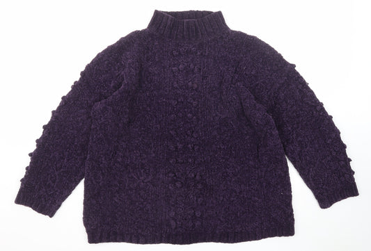 Debenhams Womens Purple Mock Neck Acrylic Pullover Jumper Size L Pullover
