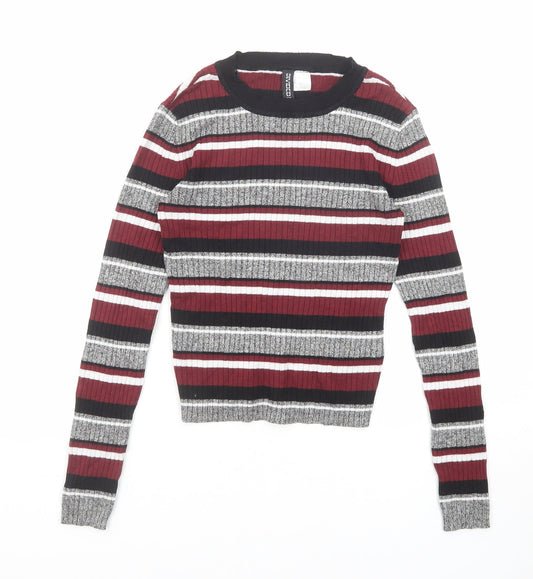 Divided by H&M Womens Multicoloured Round Neck Striped Viscose Pullover Jumper Size XS