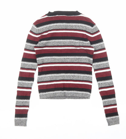 Divided by H&M Womens Multicoloured Round Neck Striped Viscose Pullover Jumper Size XS