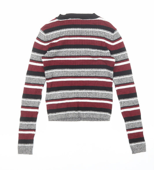 Divided by H&M Womens Multicoloured Round Neck Striped Viscose Pullover Jumper Size XS