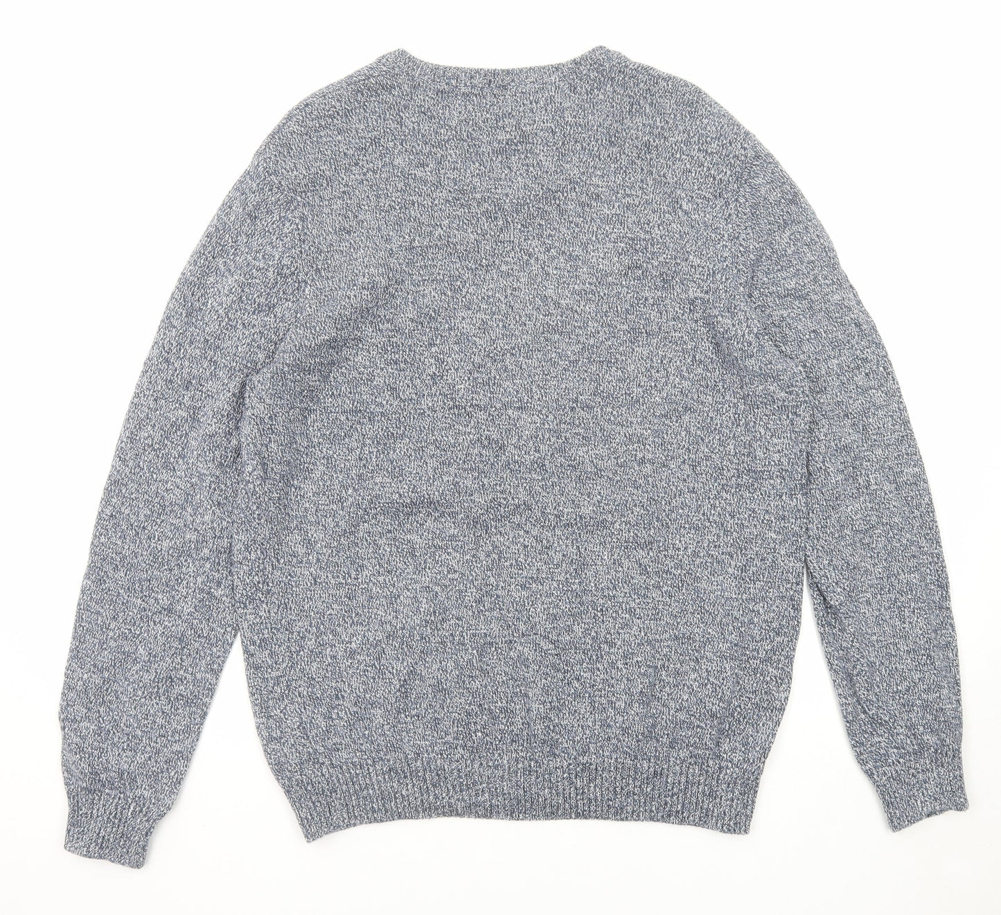 Maine New England Mens Blue V-Neck Cotton Pullover Jumper Size L Long Sleeve