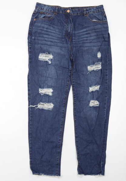 Quiz Womens Blue Cotton Straight Jeans Size 12 Regular Zip