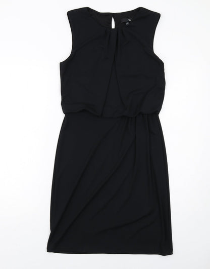 NEXT Womens Black Polyester A-Line Size 10 Round Neck Button