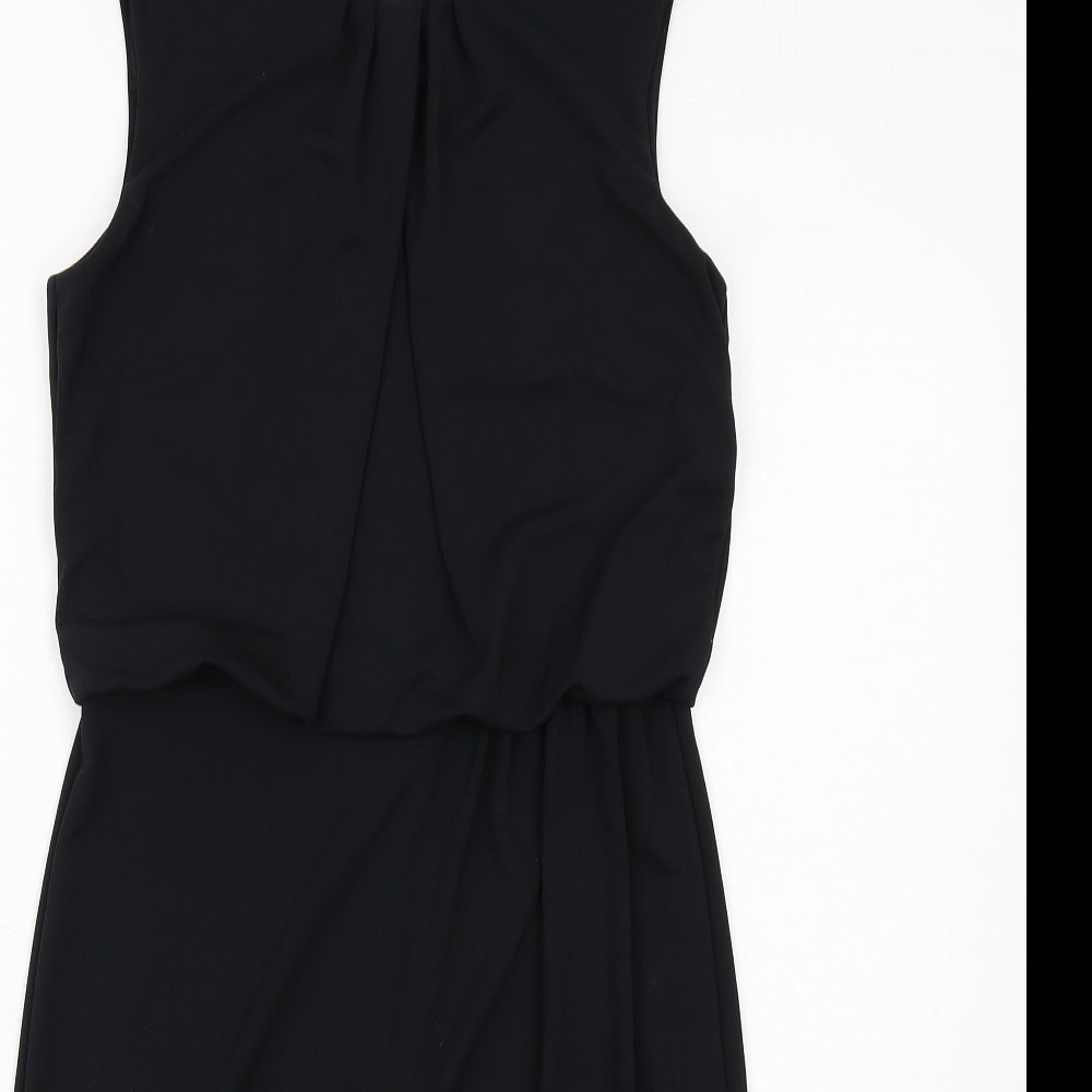 NEXT Womens Black Polyester A-Line Size 10 Round Neck Button