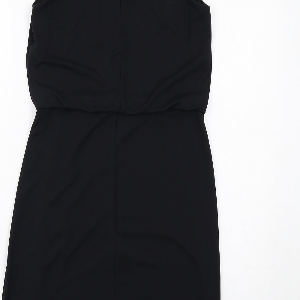 NEXT Womens Black Polyester A-Line Size 10 Round Neck Button