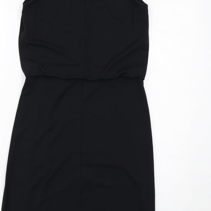 NEXT Womens Black Polyester A-Line Size 10 Round Neck Button