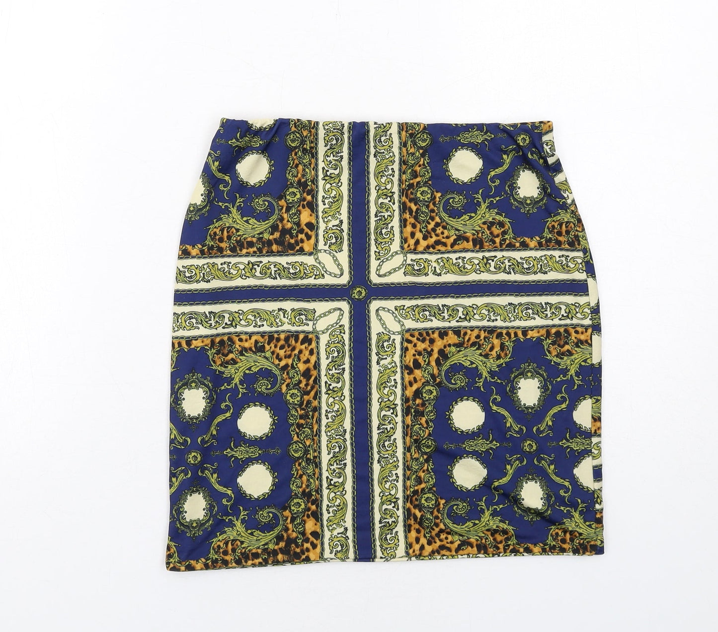 Missguided Womens Blue Geometric Polyester A-Line Skirt Size 8