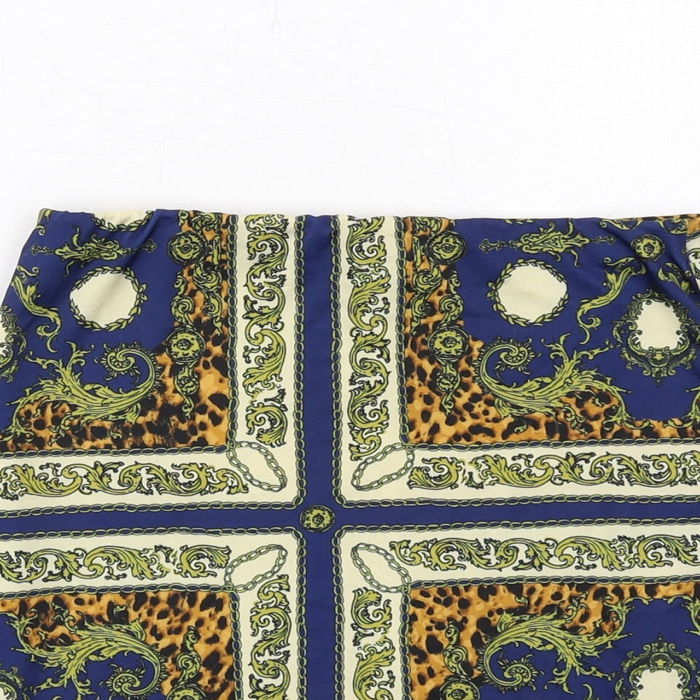 Missguided Womens Blue Geometric Polyester A-Line Skirt Size 8