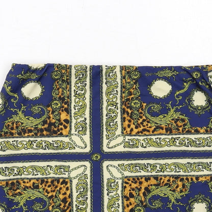 Missguided Womens Blue Geometric Polyester A-Line Skirt Size 8