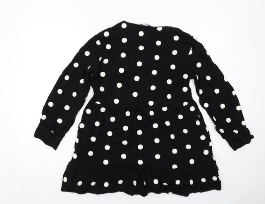 Zara Womens Black Polka Dot Viscose Skater Dress Size M V-Neck Pullover