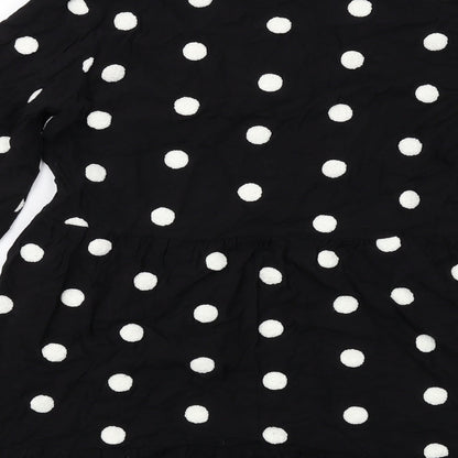 Zara Womens Black Polka Dot Viscose Skater Dress Size M V-Neck Pullover