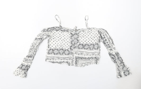 Womens UK Size 8 H&M White Cropped Blouse