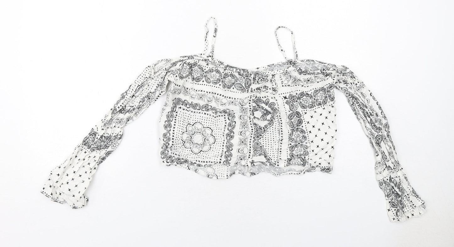 Womens UK Size 8 H&M White Cropped Blouse