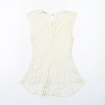 Miss Selfridge Womens Ivory Nylon Basic Tank Size 6 Round Neck