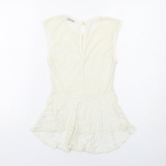 Miss Selfridge Womens Ivory Nylon Basic Tank Size 6 Round Neck