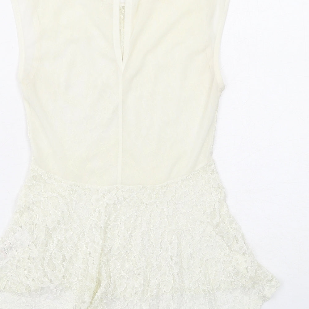 Miss Selfridge Womens Ivory Nylon Basic Tank Size 6 Round Neck