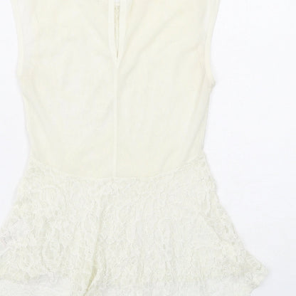 Miss Selfridge Womens Ivory Nylon Basic Tank Size 6 Round Neck