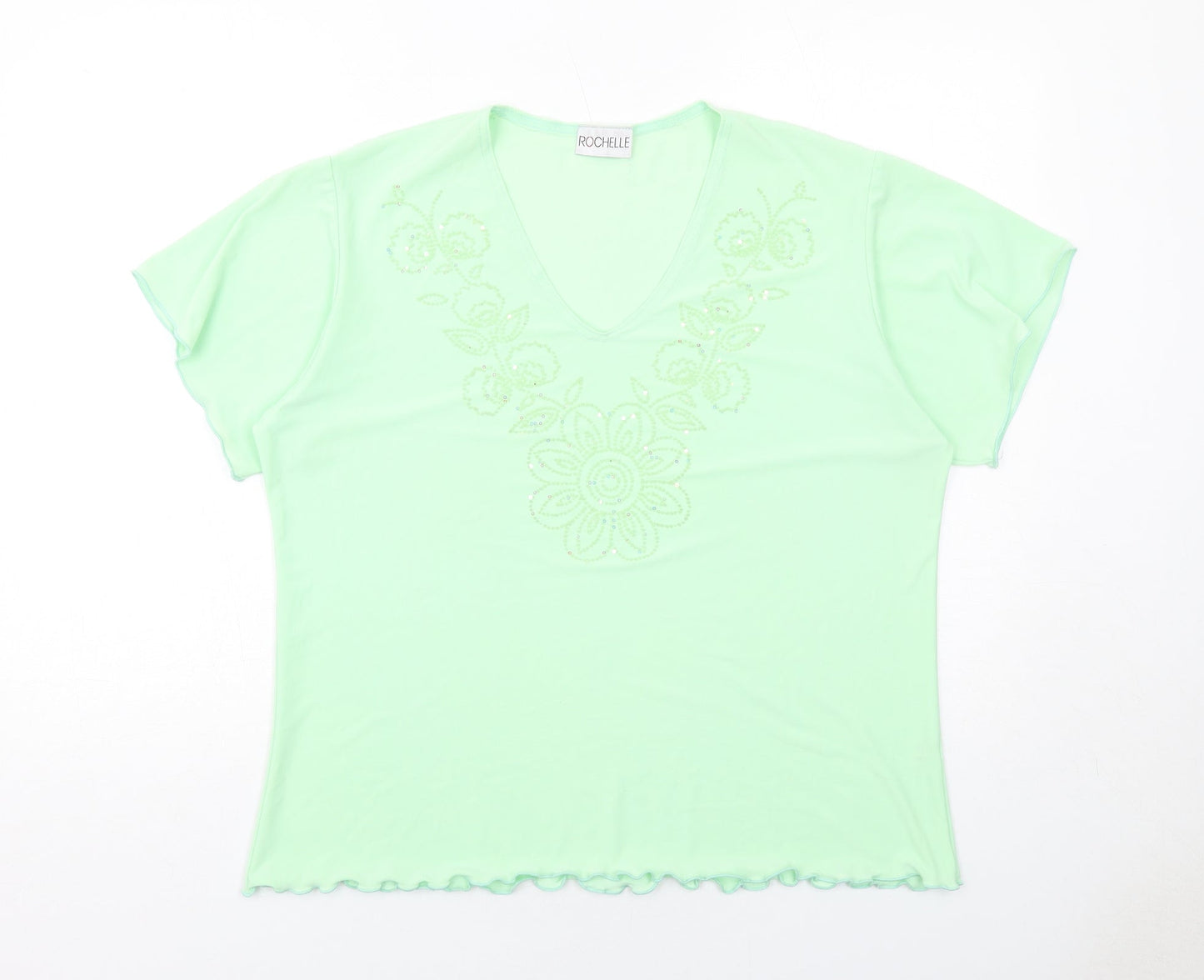 La Rochelle Womens Green Polyester Basic Blouse Size XL V-Neck