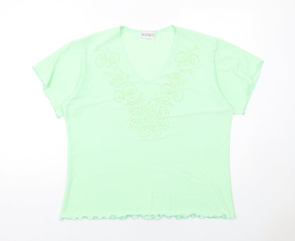 La Rochelle Womens Green Polyester Basic Blouse Size XL V-Neck
