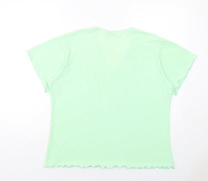 La Rochelle Womens Green Polyester Basic Blouse Size XL V-Neck