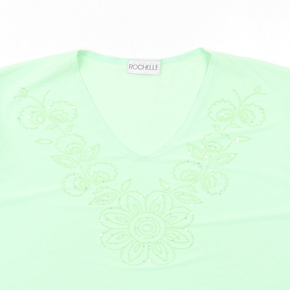 La Rochelle Womens Green Polyester Basic Blouse Size XL V-Neck