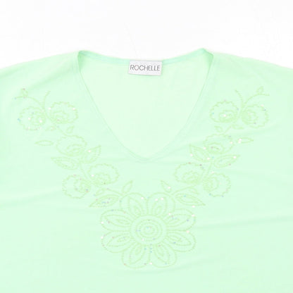 La Rochelle Womens Green Polyester Basic Blouse Size XL V-Neck