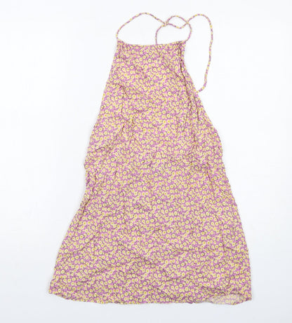 Motel Womens Purple Floral Viscose A-Line Size M Square Neck Tie