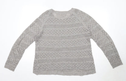 Monsoon Womens Grey Round Neck Geometric Acrylic Pullover Jumper Size L