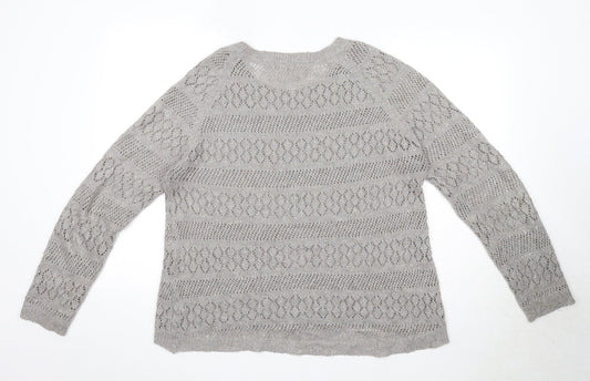 Monsoon Womens Grey Round Neck Geometric Acrylic Pullover Jumper Size L
