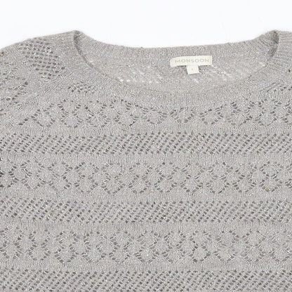 Monsoon Womens Grey Round Neck Geometric Acrylic Pullover Jumper Size L